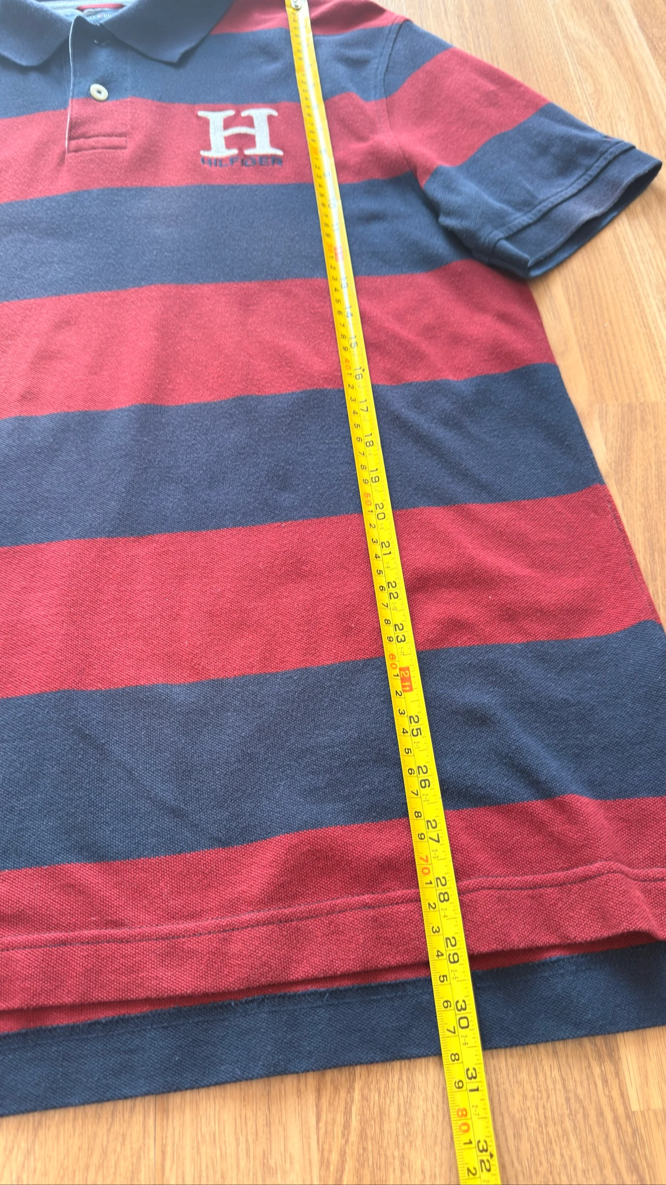 Tommy Hilfiger Polo Shirt Y2K Aesthetic Rugby Style Navy Burgundy Striped Slim Fit XL – photo 9